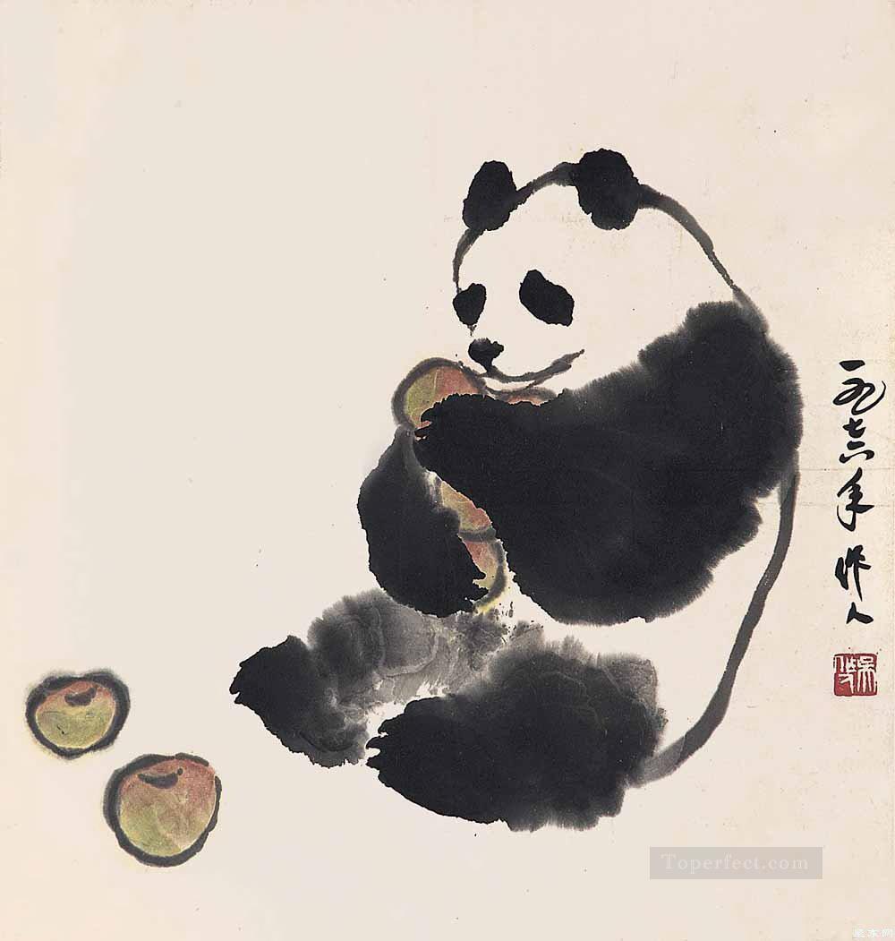 Wu zuoren panda and fruit old China ink Oil Paintings